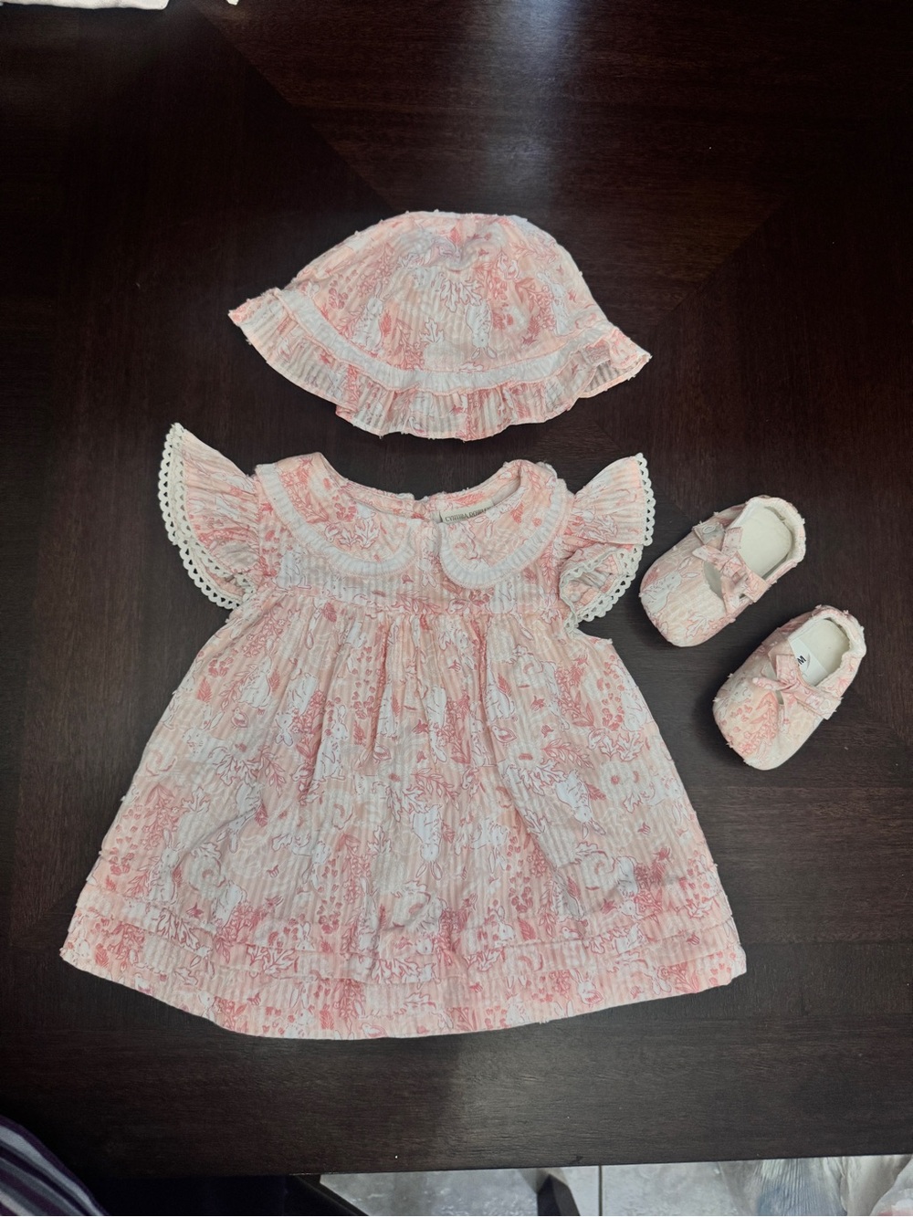 Cynthia Rowley Pink Floral Baby Dress with Matching Hat & Shoes